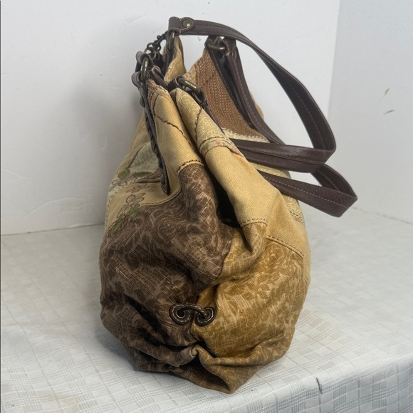 Vintage Fossil floral Patchwork Brown and Tan Women's Bag - Picture 2 of 10
